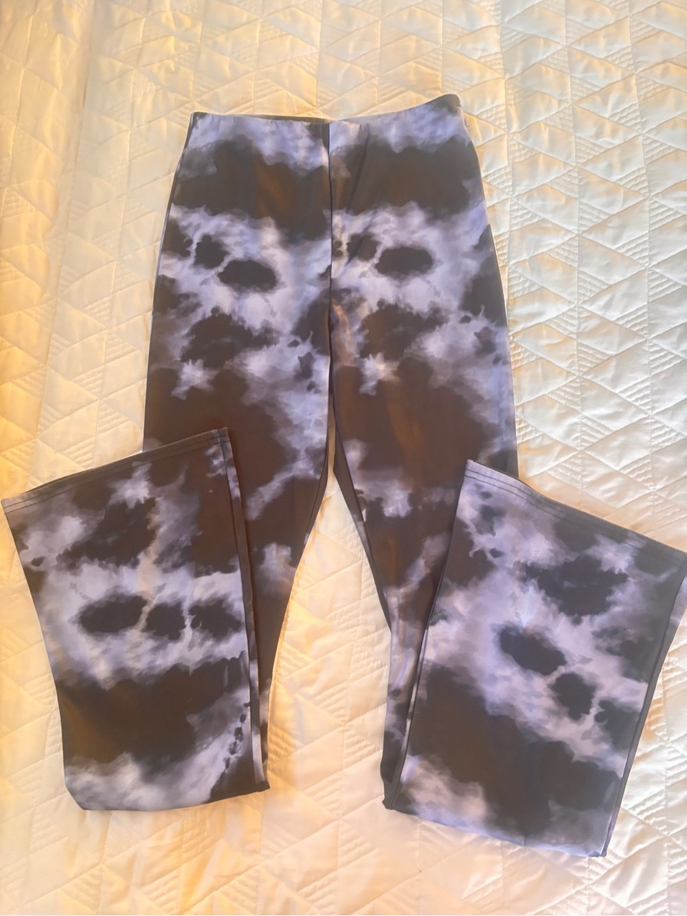 Topshop Petite Tie Dye Flare Yoga Pants US 6 Black Gray Foldover Y2K - Picture 2 of 9